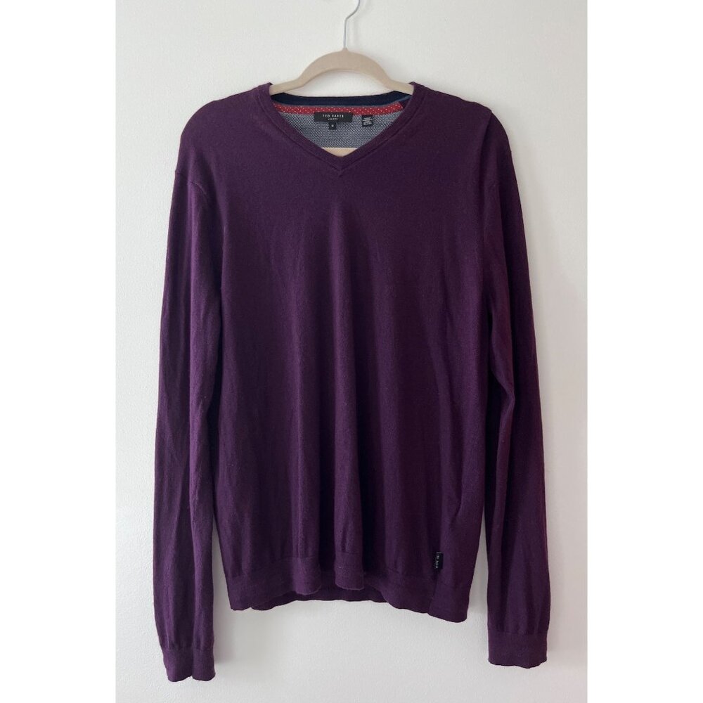 Ted Baker Dark‎ Purple Men's V-Neck Knit Sweater Wool Cashmere SIlk Blend Size 6